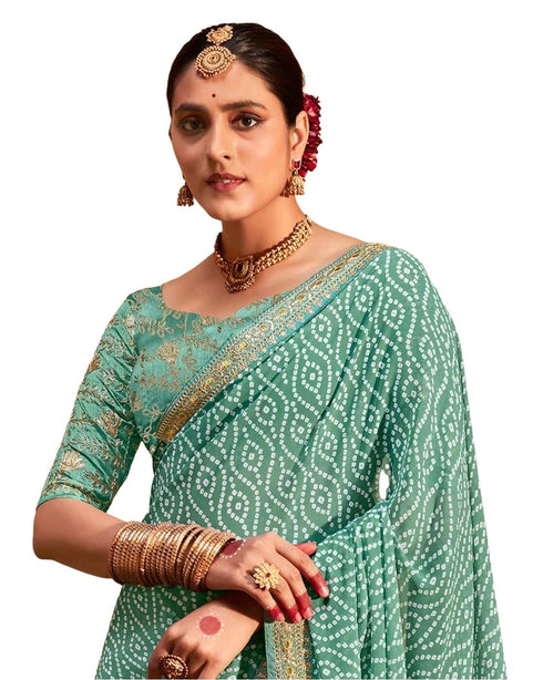 Vasthrlay Bandhani Georgette Unstitched Black Saree