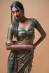 Vasthrlay Earthy Multicolor Abstract Print Polyester Saree With Antique Zari Border And Unstitched Blouse Piece