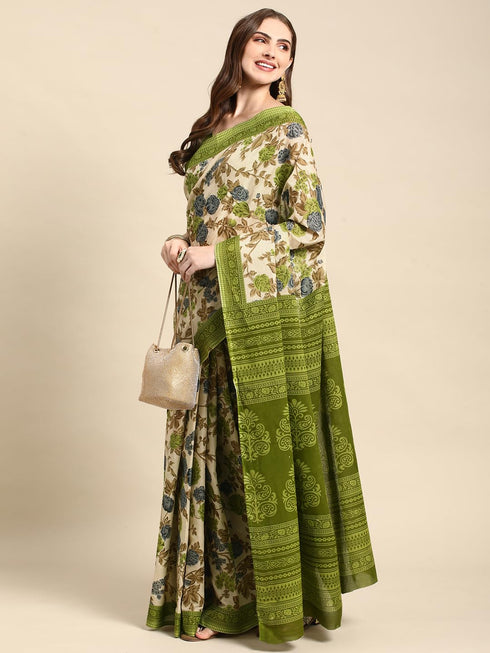 Vasthrlay Cotton Printed Mulmul Blue Saree