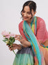 Vasthrlay Peach Striped| Floral| Solid Print Design Linen Saree With Solid Unstitched Linen Blouse Piece