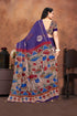 Vasthrlay Pure Linen Cotton Purple Saree with Kalamkari Print Border
