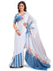 Vasthrlay Printed Kaftan Freehand SkyBlue-White Bollywood Satin Saree with Unsticted Blouse Piece