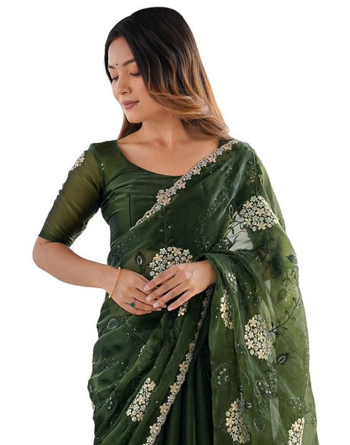Vasthrlay Sequence Embroidery Unstitched Red Saree