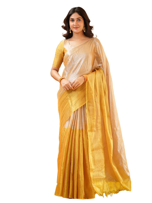 Vasthrlay Handloom Unstitched Beigegold Ethnic Wear