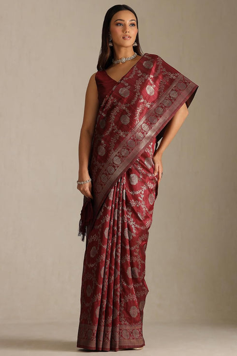 Vasthrlay Maroon Tussar Floral