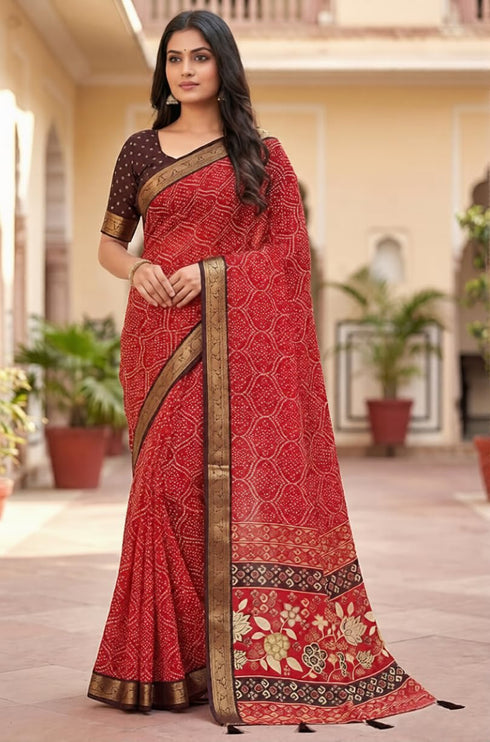Vasthrlay Bandhej Printed Traditional Lightweight
