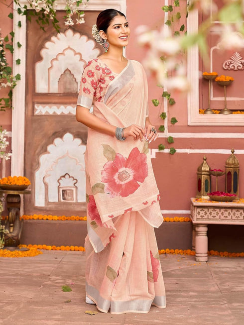 Vasthrlay Womens Printed Unstitched Light Green Saree