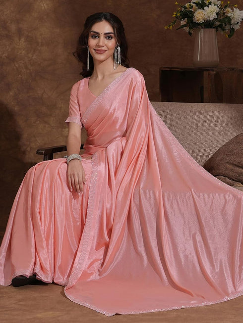Vasthrlay Chinnon Chiffon Pista Saree