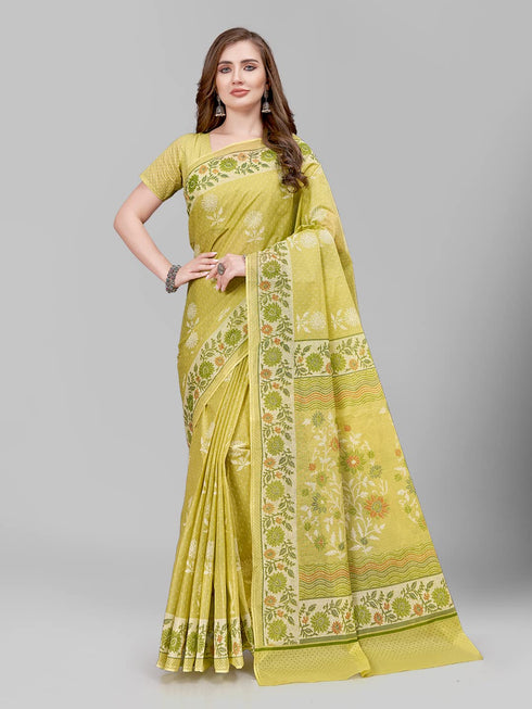 Vasthrlay Cotton Printed Mulmul Blue Saree