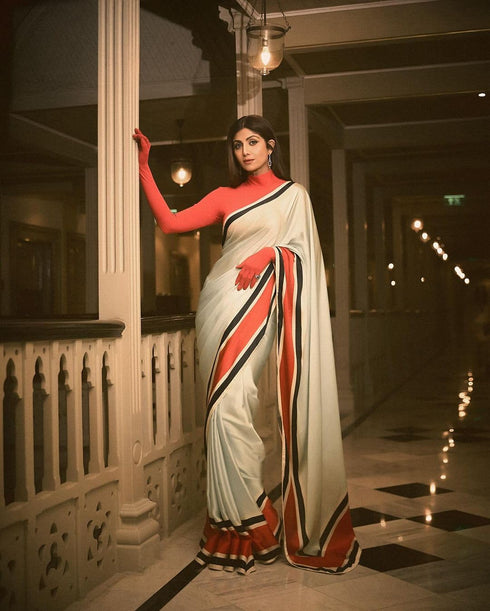 Vasthrlay Cream Unstitched Saree