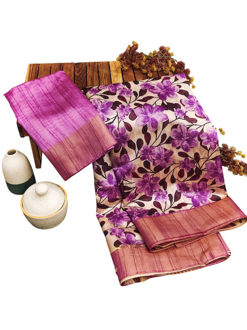 Vasthrlay Tussar Printed Contrast