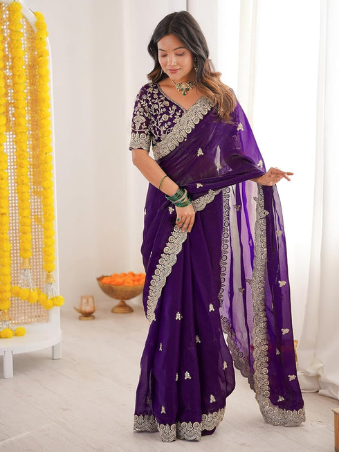 Vasthrlay Sequins Embroidery Dark Saree