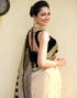 Vasthrlay Jacquard Kanjivaram Unstitched Cream Saree