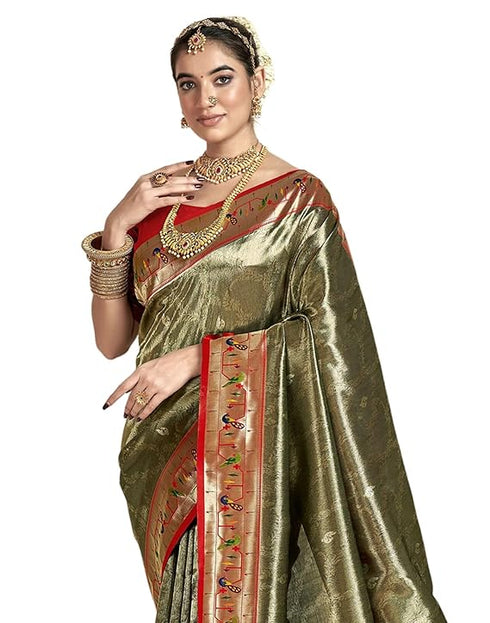 Vasthrlay Womens Paithani Unstitched Orange Saree