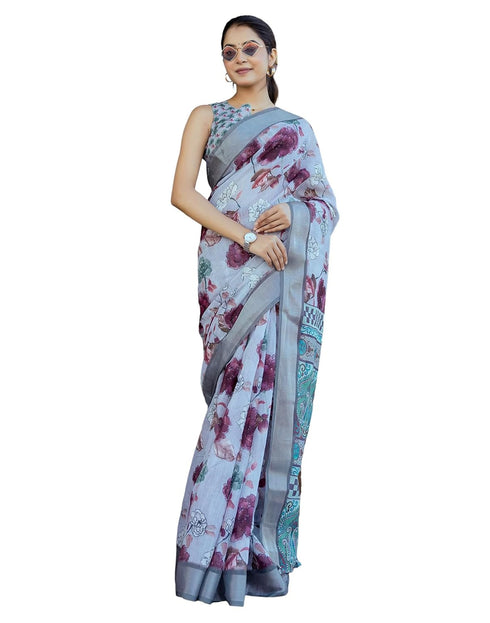 Vasthrlay Womens Printed Unstitched White Saree