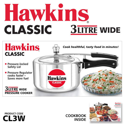 Hawkins Classic 3 Litre Pressure Cooker | Straight Body | Wide Design