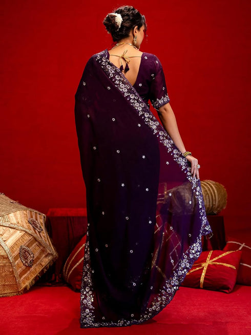 Vasthrlay Sequins Embroidery Turmeric Saree