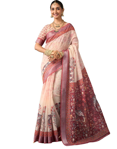 Vasthrlay Special Printed Unstitched Beige Saree