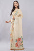 Vasthrlay Off White2 Rose Botanical Printed Linen Saree With Self Woven Border And Unstitched Blouse Piece