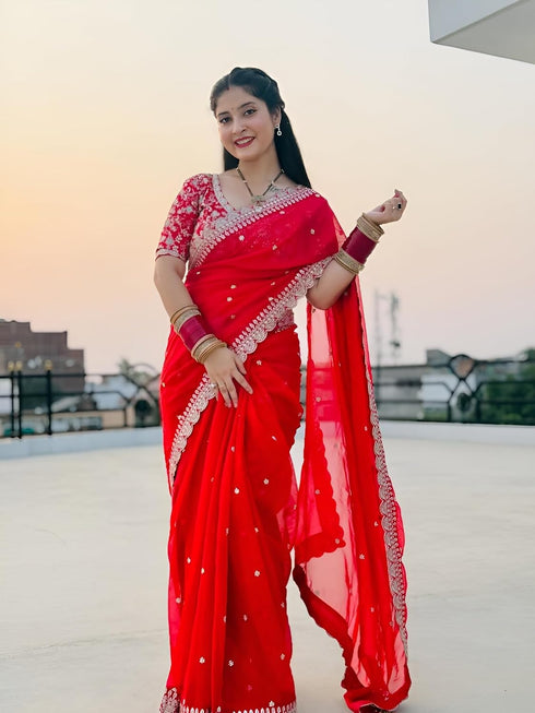 Vasthrlay Emboidered Embroidered Juhi Red Free Ethnic Wear