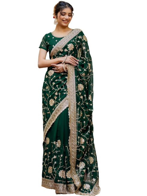 Vasthrlay Georgette Embroidery Navy Navy Blue Saree