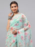 Vasthrlay Blue Sheer Spring Floral Printed Art Chiffon Saree With Unstitched Blouse