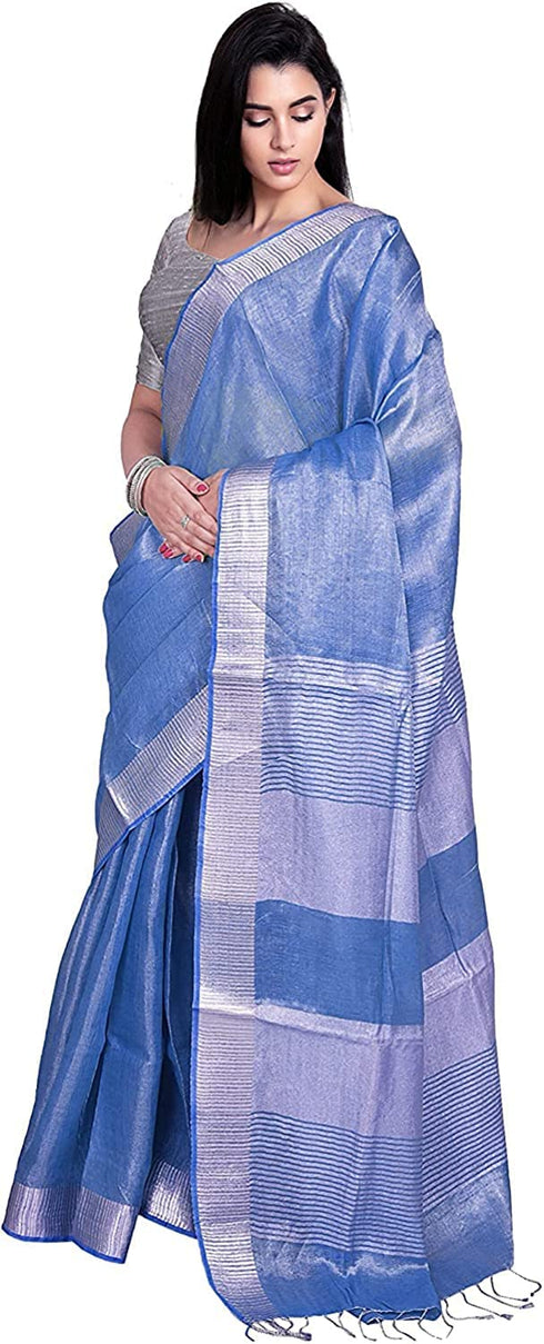Vasthrlay Attractive Handloom Bhagalpuri Metallic Silver Green