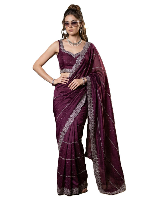 Vasthrlay Blue Embroidery Saree