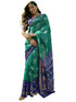Vasthrlay Georgette Printed Teal Green Saree With Green Unstitched Blouse Piece