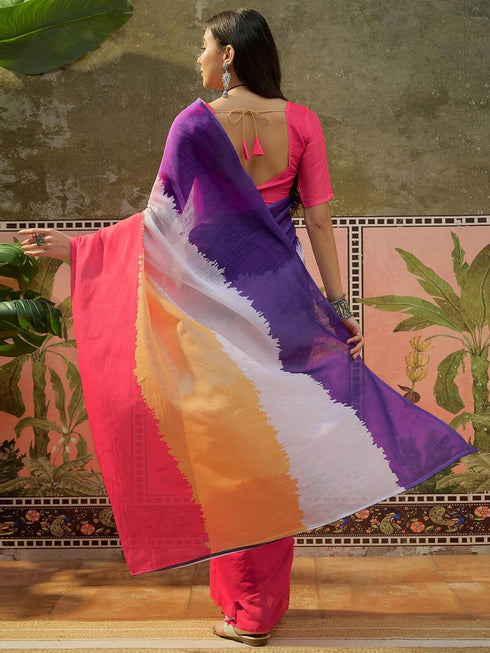 Vasthrlay Womens Printed Unstitched Multicolor Saree