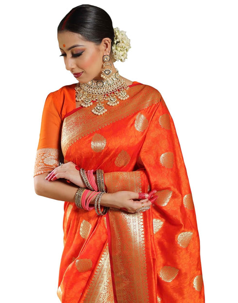 Vasthrlay Kanjivaram Banarasi Wedding Orange Saree