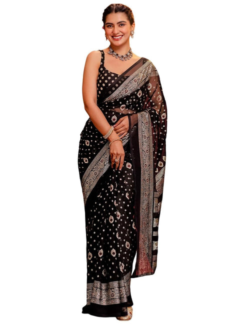 Vasthrlay Georgette Printed Navy Navy Blue Saree