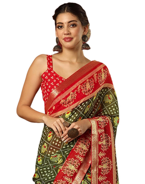 Vasthrlay Georgette Bandhani Unstitched Wine Saree