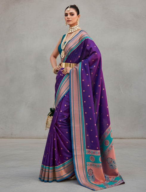 Vasthrlay Women's Paithani Unstitched Blouse Saree