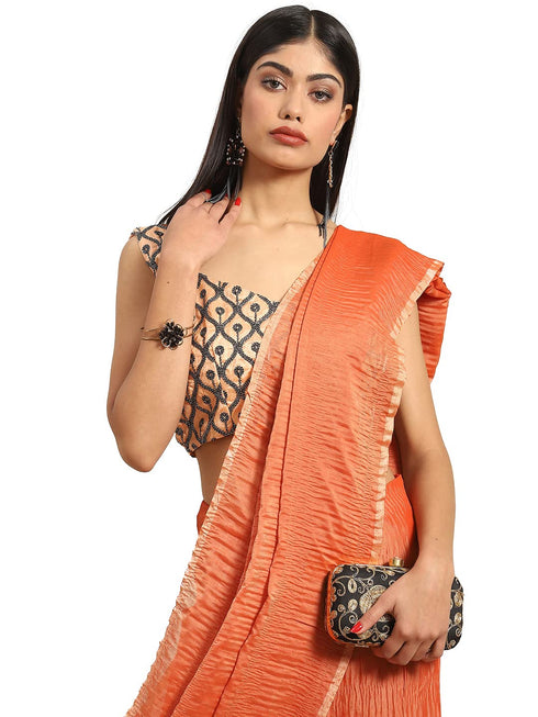 Vasthrlay Crushed Polycotton Unstitched Rust Ethnic Wear