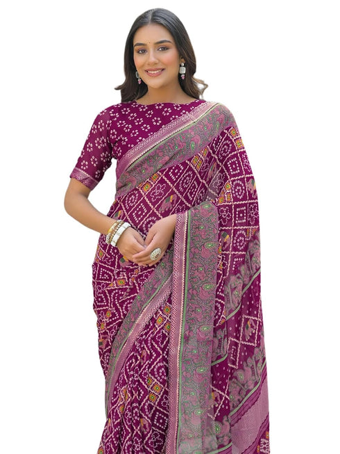 Vasthrlay Georgette Bandhani Unstitched Pink Saree