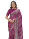 Vasthrlay Georgette Bandhani Wine And White Saree With Unstitched Blouse Piece