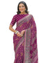 Vasthrlay Georgette Bandhani Wine And White Saree With Unstitched Blouse Piece