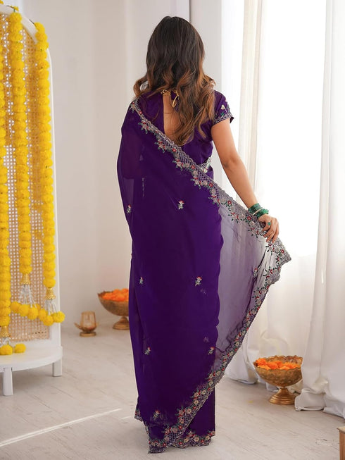 Vasthrlay Sequins Embroidery Green Saree