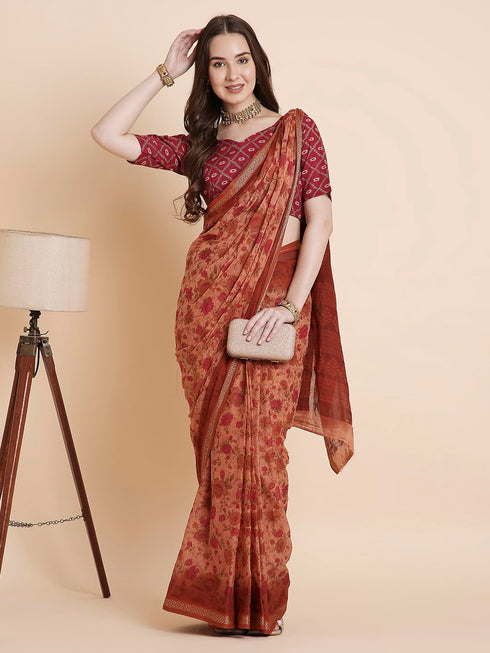 Vasthrlay Cotton Printed Mulmul Blue Saree