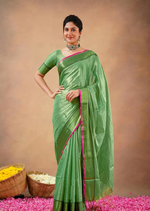 Vasthrlay Handloom Unstitched Green Ethnic Wear