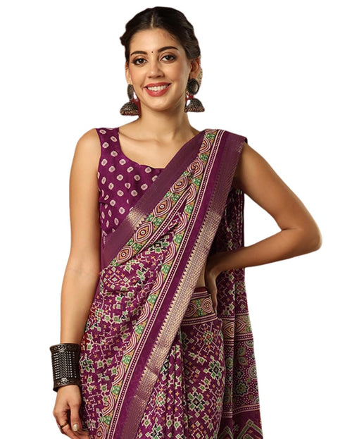 Vasthrlay Georgette Bandhani Unstitched Wine Saree