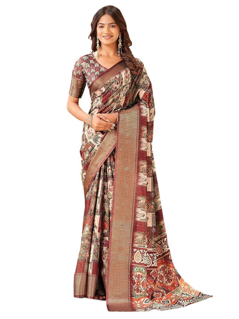 Vasthrlay Printed Jacquard Unstitched Dusty Pink Saree