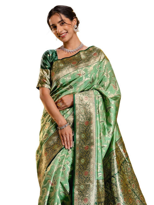 Vasthrlay Jacquard Banarasi Unstitched Mustard Saree