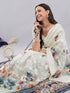 Vasthrlay Floral Off White Print Chanderi Silk Blend Saree With Unstitched Blouse Piece