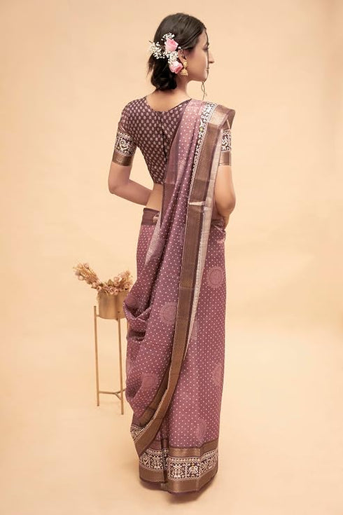 Vasthrlay Abstract Print Polyester Saree With Zari Border And Unstitched Blouse Piece