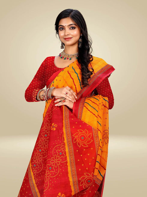 Vasthrlay Bandhani Swarovski Traditional Red Saree
