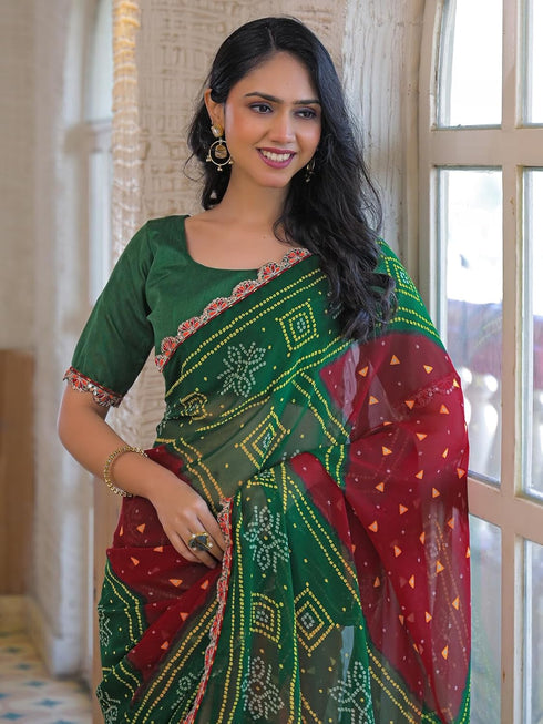 Vasthrlay Georgette Bandhani Orange Saree