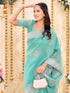 Vasthrlay Scalloped Embroidery Turquoise Saree