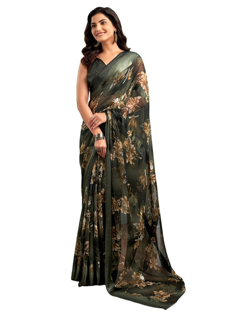 Vasthrlay Georgette Sequence Unstitched Black Saree